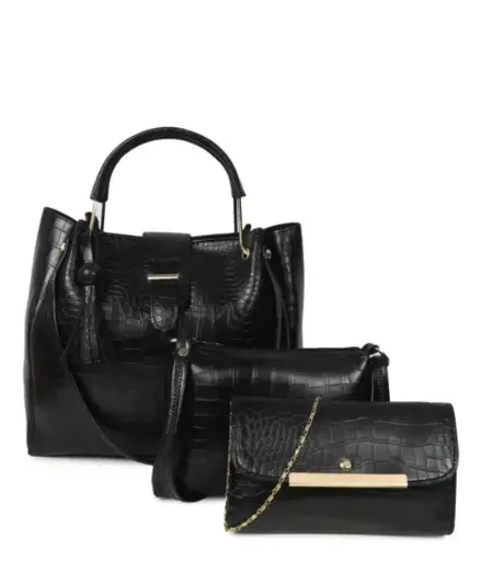 Premium Black Leather Handbags combo of 3